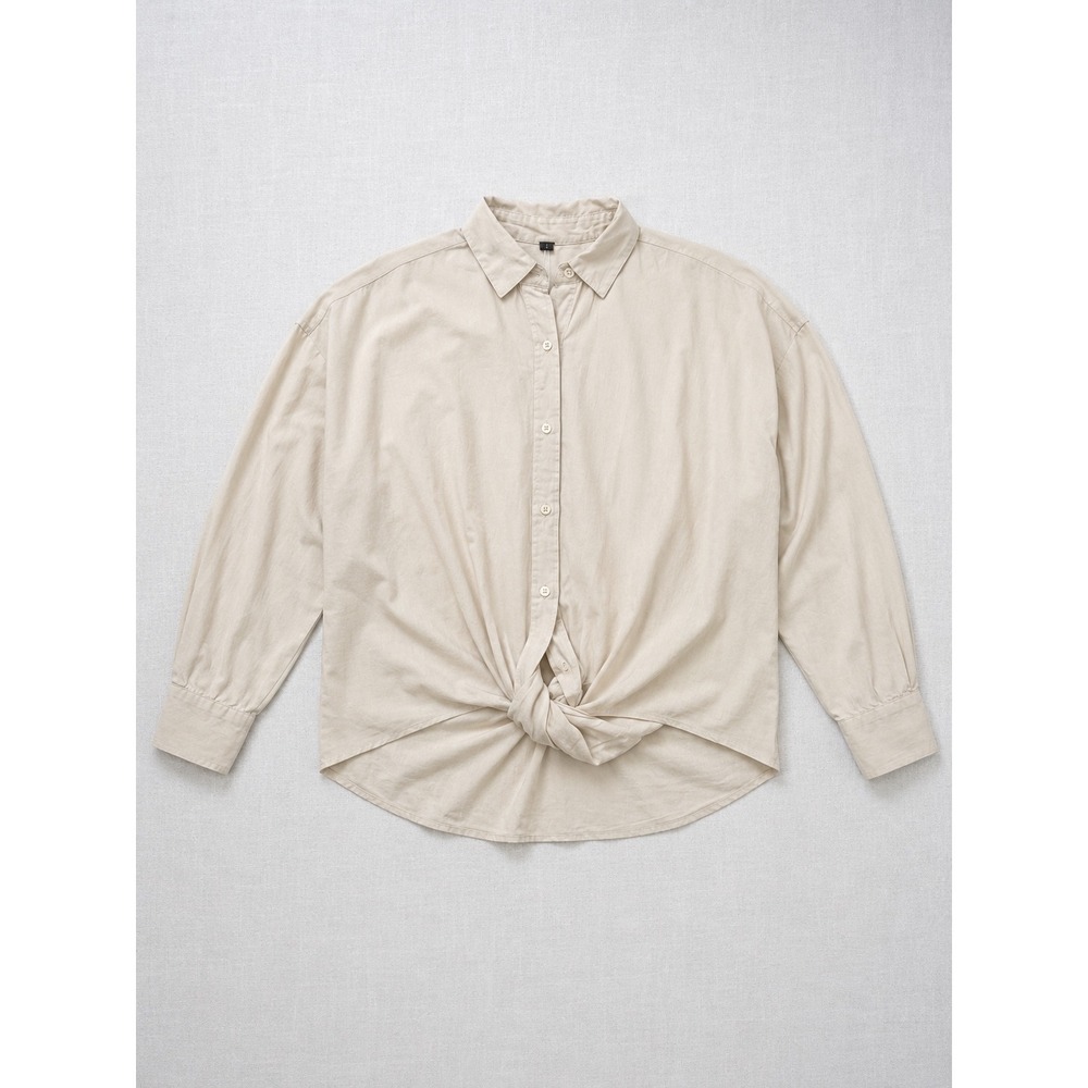 YFB Young Fabulous & Broke Linen Blend Twist Front Button Down Shirt Beige XS